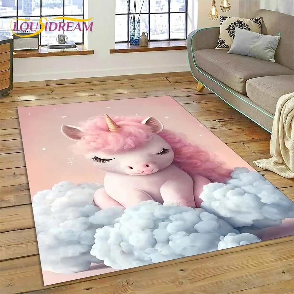3D Uroczy Senny Jednorożec Kreskówkowa Dziewczynka Dywanik Dywan do Salonu Sypialni Dekoracja Domu, Mata Podłogowa Antypoślizgowa Dekoracja na Sofę Wycieraczka