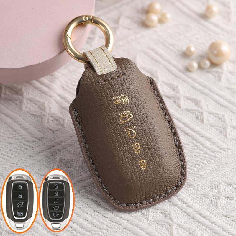 Leather Car Key Case Fob Cover For Hyundai I30 Ix35 Kona Encino Solaris Azera Grandeur Ig Accent Santa Fe Palisade Lafesta