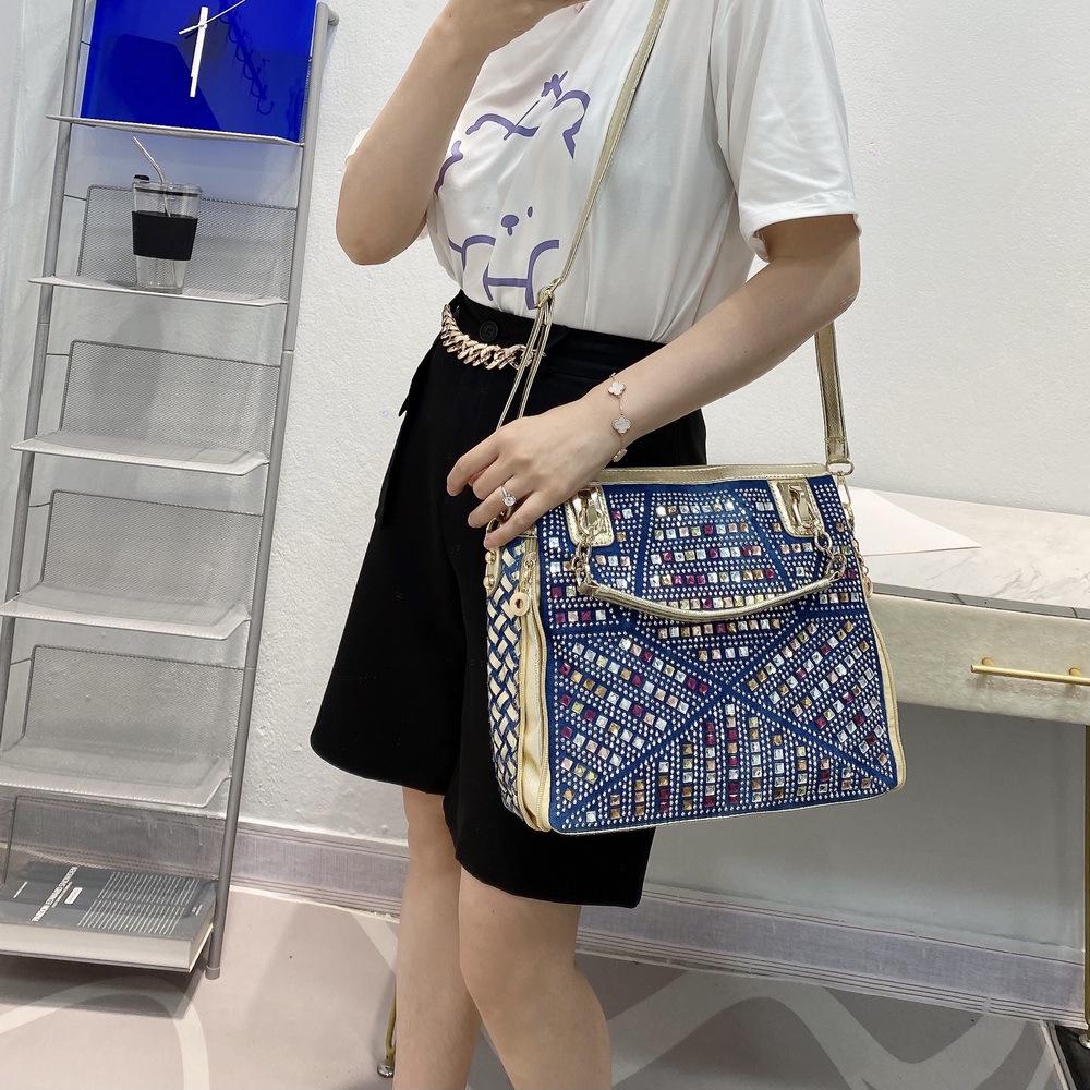 Women's 2024 Denim Canvas Rhinestone Shoulder & Crossbody Tote Handbag