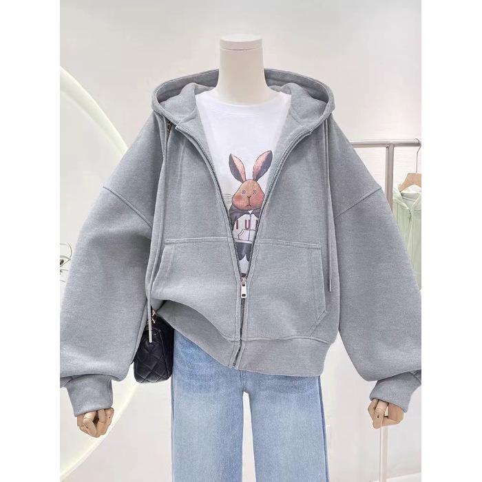 Spring/Autumn Korean Oversized Velvet Hoodie Cardigan - Stylish Zipper Sweatshirt