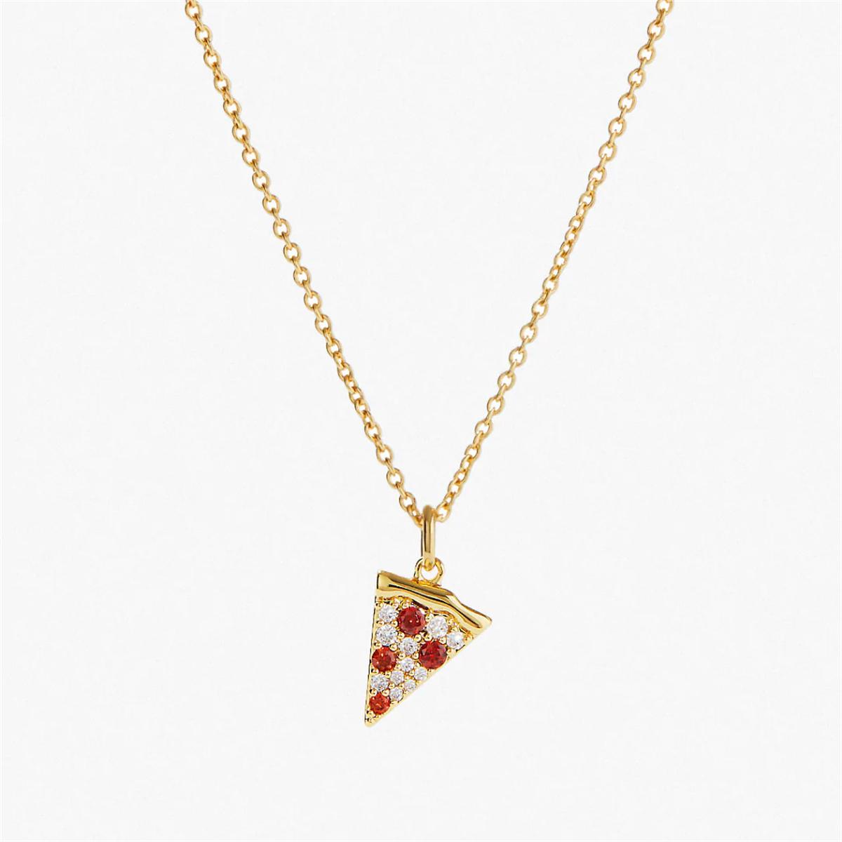 European and American Instagram niche personalized design pizza necklace red zircon pendant female collarbone chain 40cm