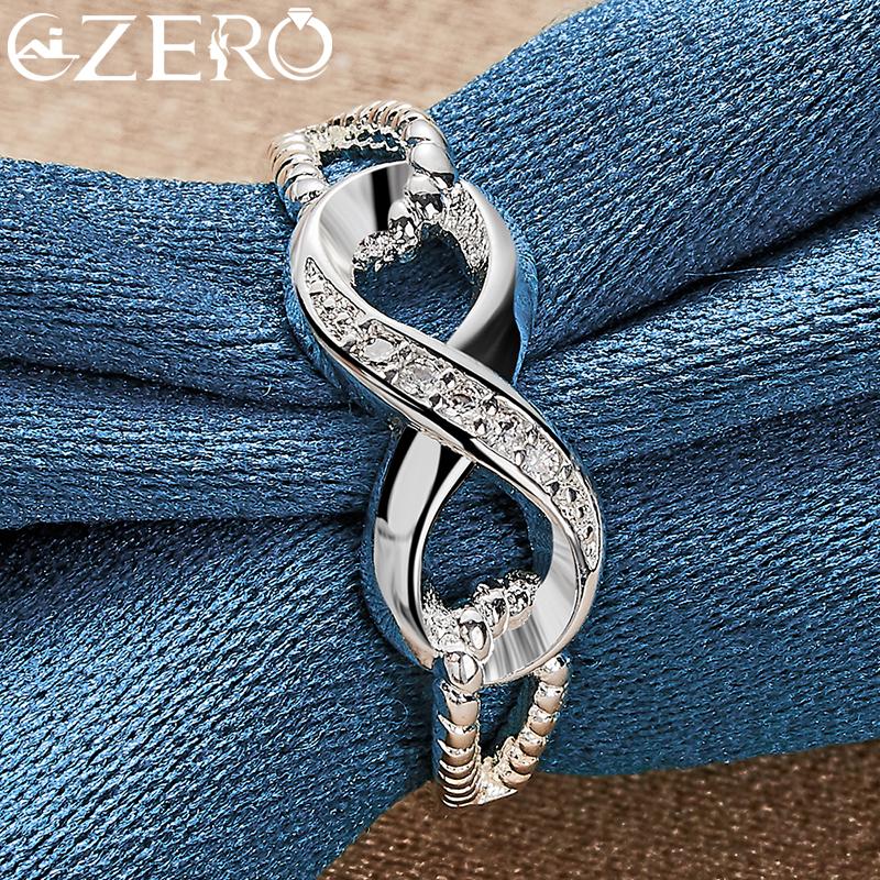 ALIZERO 925 Silver Zircon 8-Shape Ring for Women Wedding Rings Engagement Band Eternal Manifesto Jewelry Couple Gift