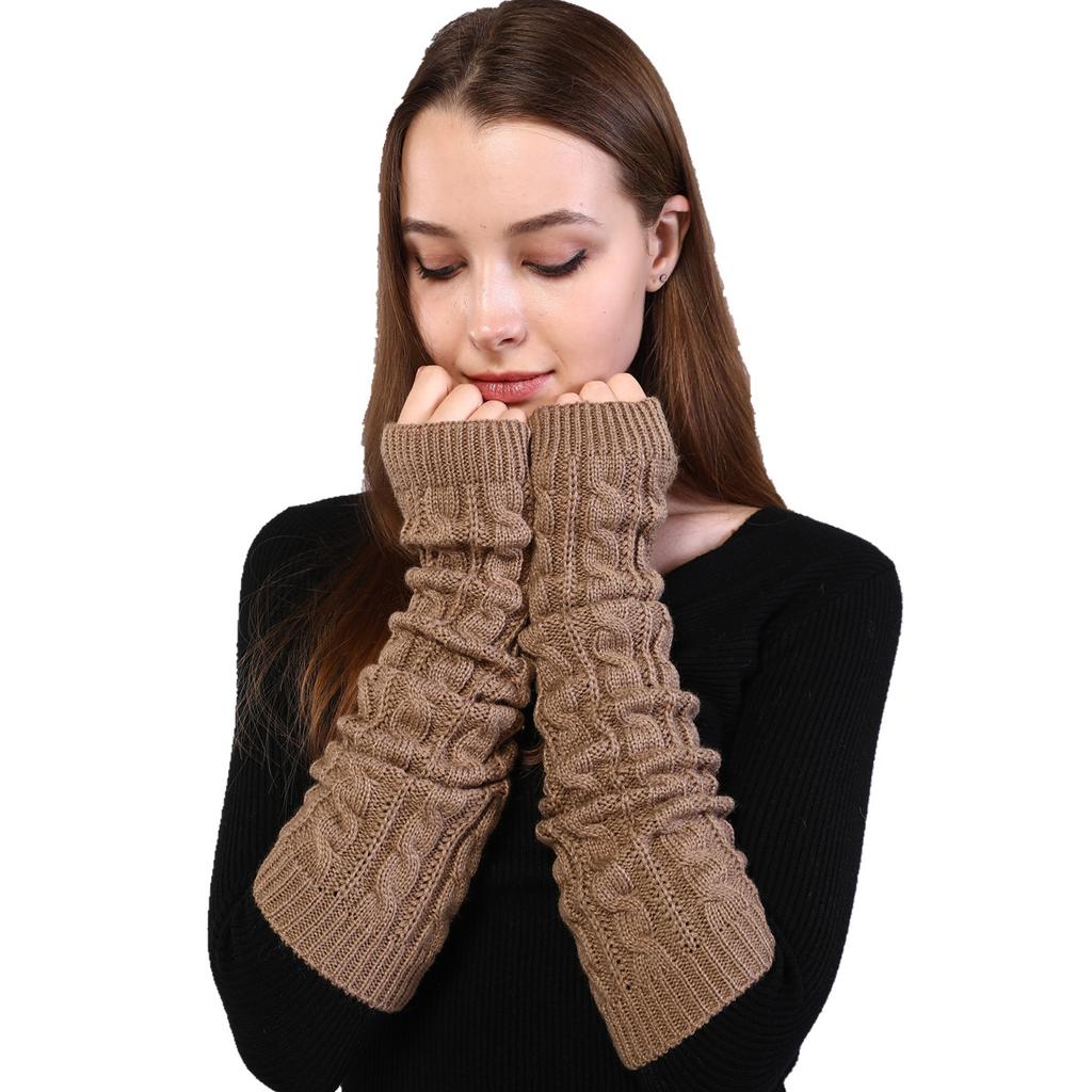 New Korean Women's Autumn and Winter Half Fingered Woolen Gloves Knitted Warm Exposed Finger Arm Guards with False Sleeves