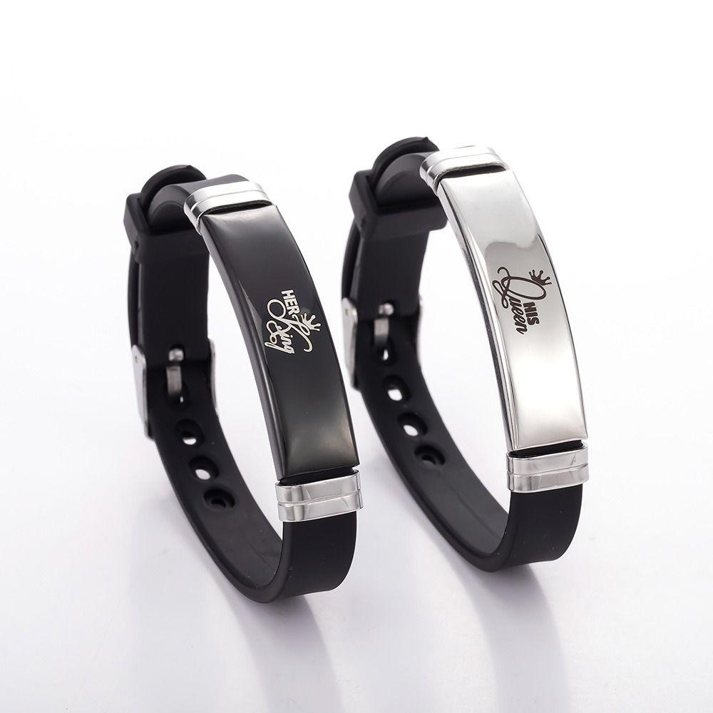 Stainless Steel Couple Bracelet Set King Queen Letter Wristband Lovers Bracelet Gifts Adjustable Valentine's Day Bracelets