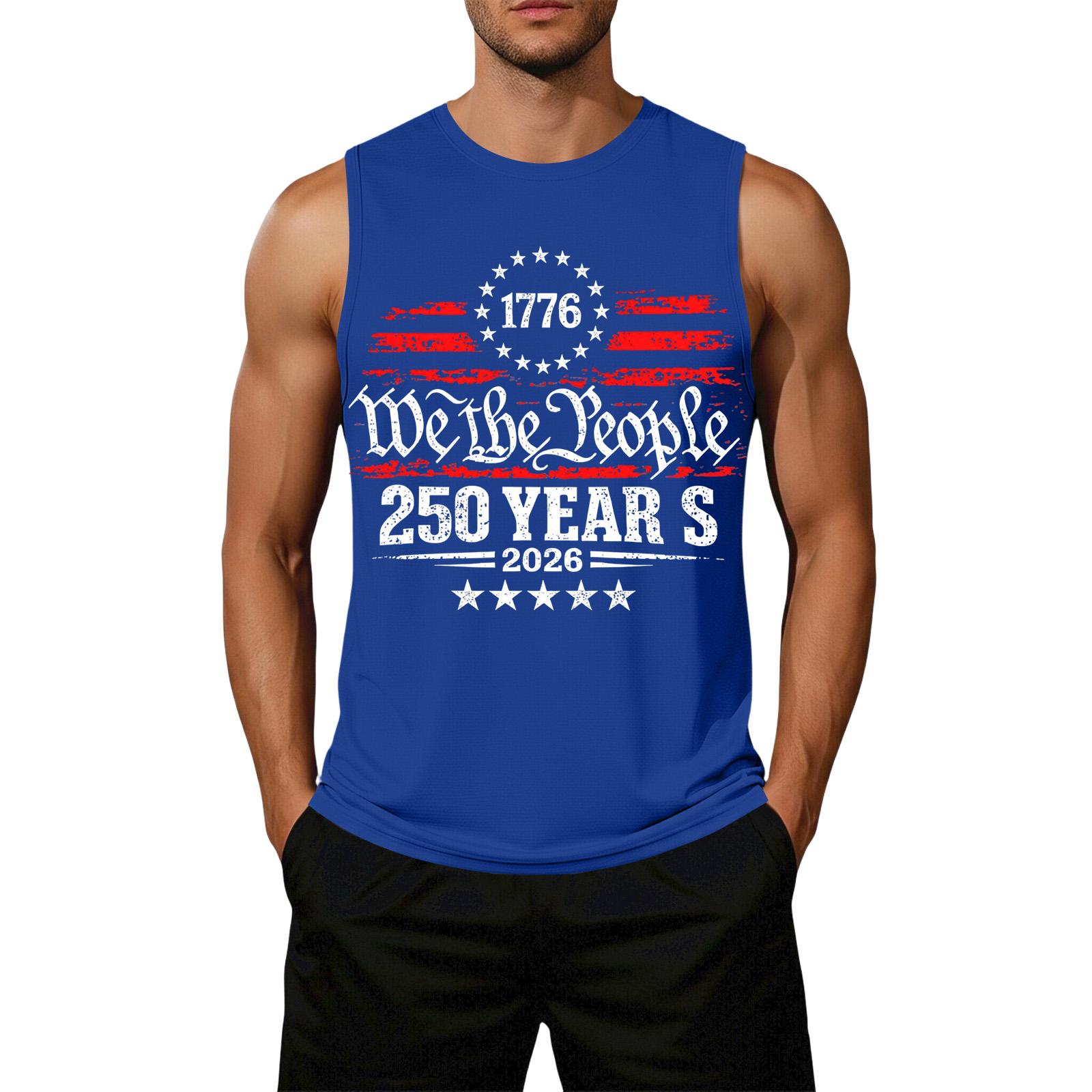 

Men s Loose Fit Casual Sleeveless Top Flag Print Graphic Tank Top Summer Streetwear Lightweight Breathable Fabric XL синій