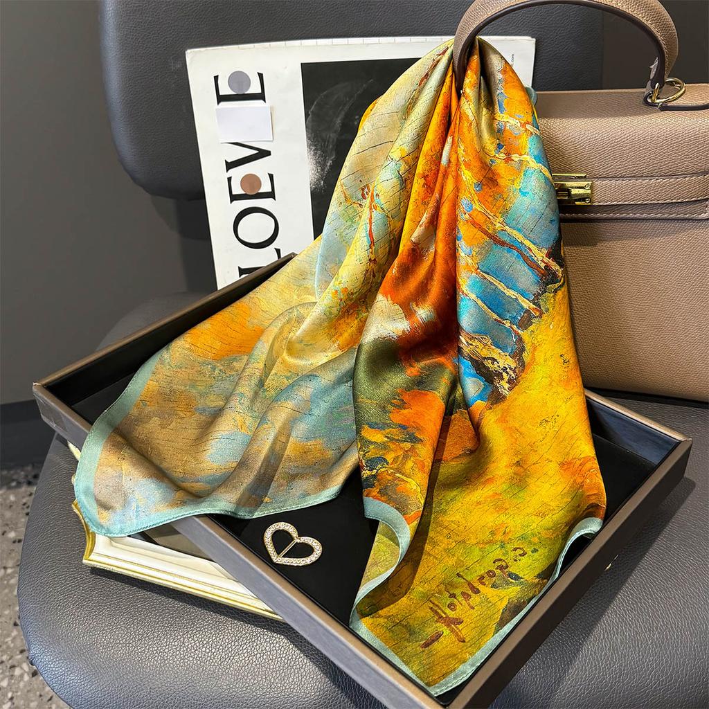 Fashion 100% Nature Real Silk Square Scarf Women Female Foualrd Neckerchief Summer Beach Scarves Shawl Bandana Hijab Pashmina