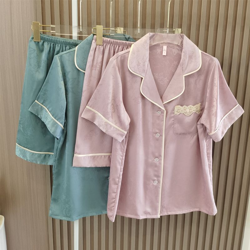 French Royal Style Pajamas Women's Summer Outerwear Short-Sleeved Shorts Homewear Two-piece Set Summer New Arrival Cardigan