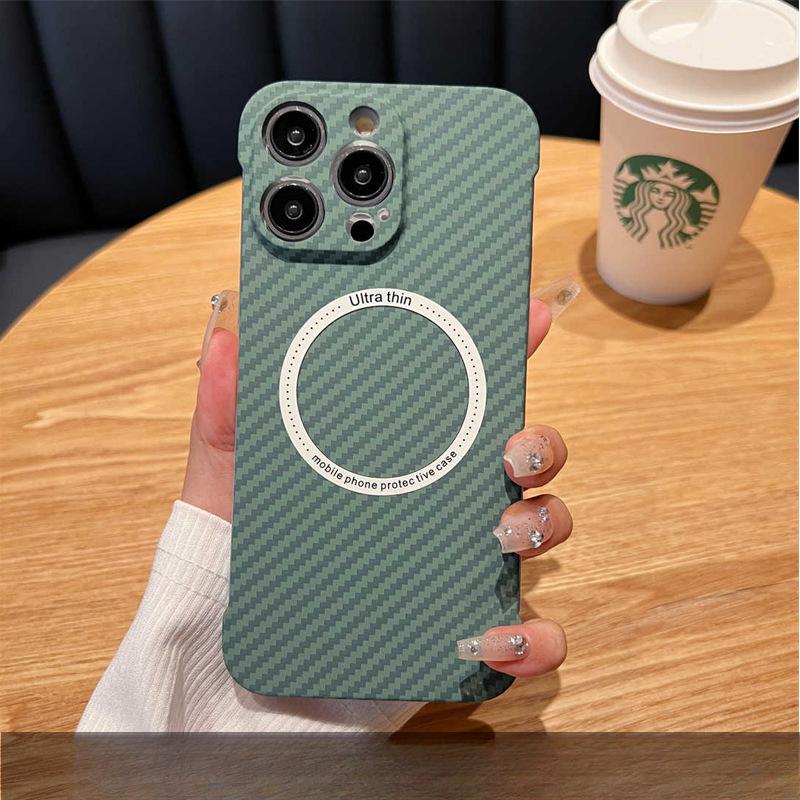 Carbon Fiber Texture Is Suitable for Apple 14promax Phone Cases, Iphone13 Anti-drop 12 Borderless Magnetic Protective Cases