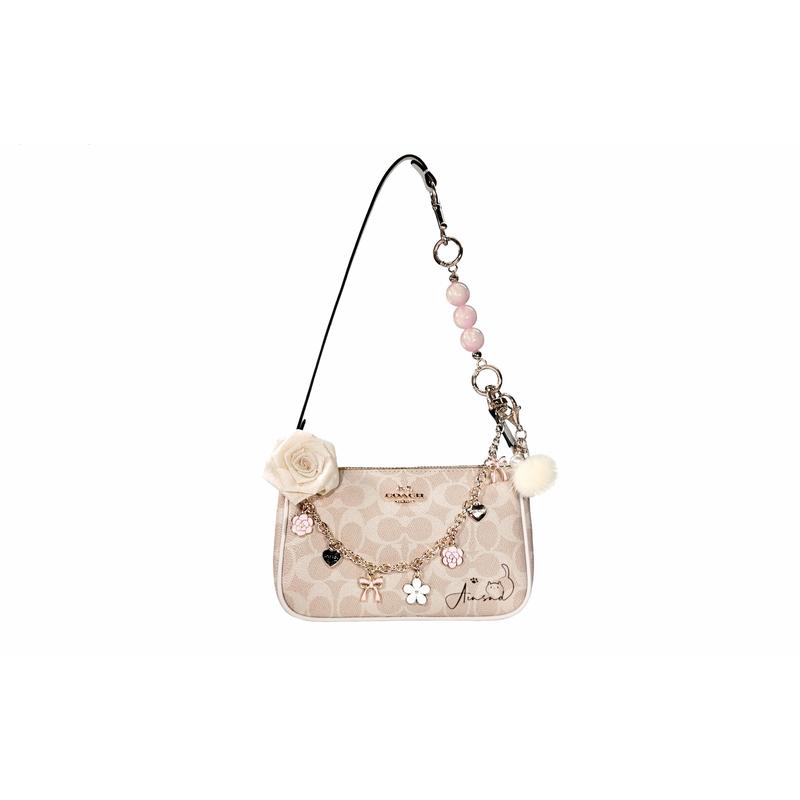 

COACH shoulder bag [Customized bag] Nolita19 camellia rose metal brand logo zipper hand-painted three-dimensional off-white Cat Basic Pack (Pack) золотий