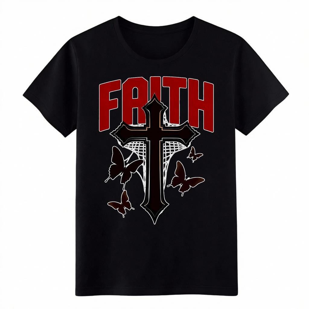 Faith Cross Butterfly Graphic T-Shirt Christian Religious Faith Tee for MenWomen