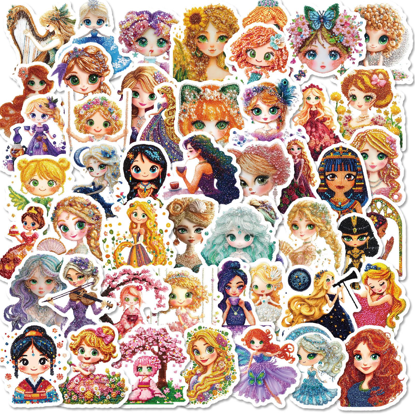 

50 Cute Princess Diamond Drawings Graffiti Stickers Mobile Phone Case Guitar Water Cup Waterproof Stickers