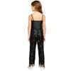 Girls Disco Latin Dance Jumpsuit Multi Layer Shiny Sequin Tassels Sleeveless Adjustable Straps Long Pants