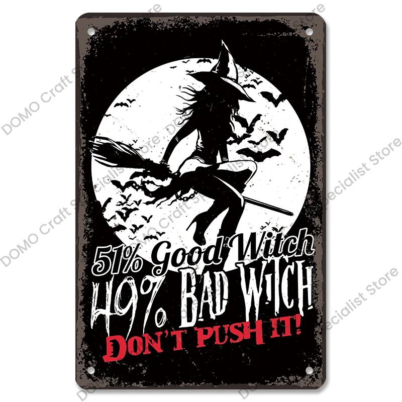 Happy Halloween Retro Poster Metal Plate Jack-O-Lantern Black Cat Witch Metal Tin Signs Vintage Halloween Party Living Room Home