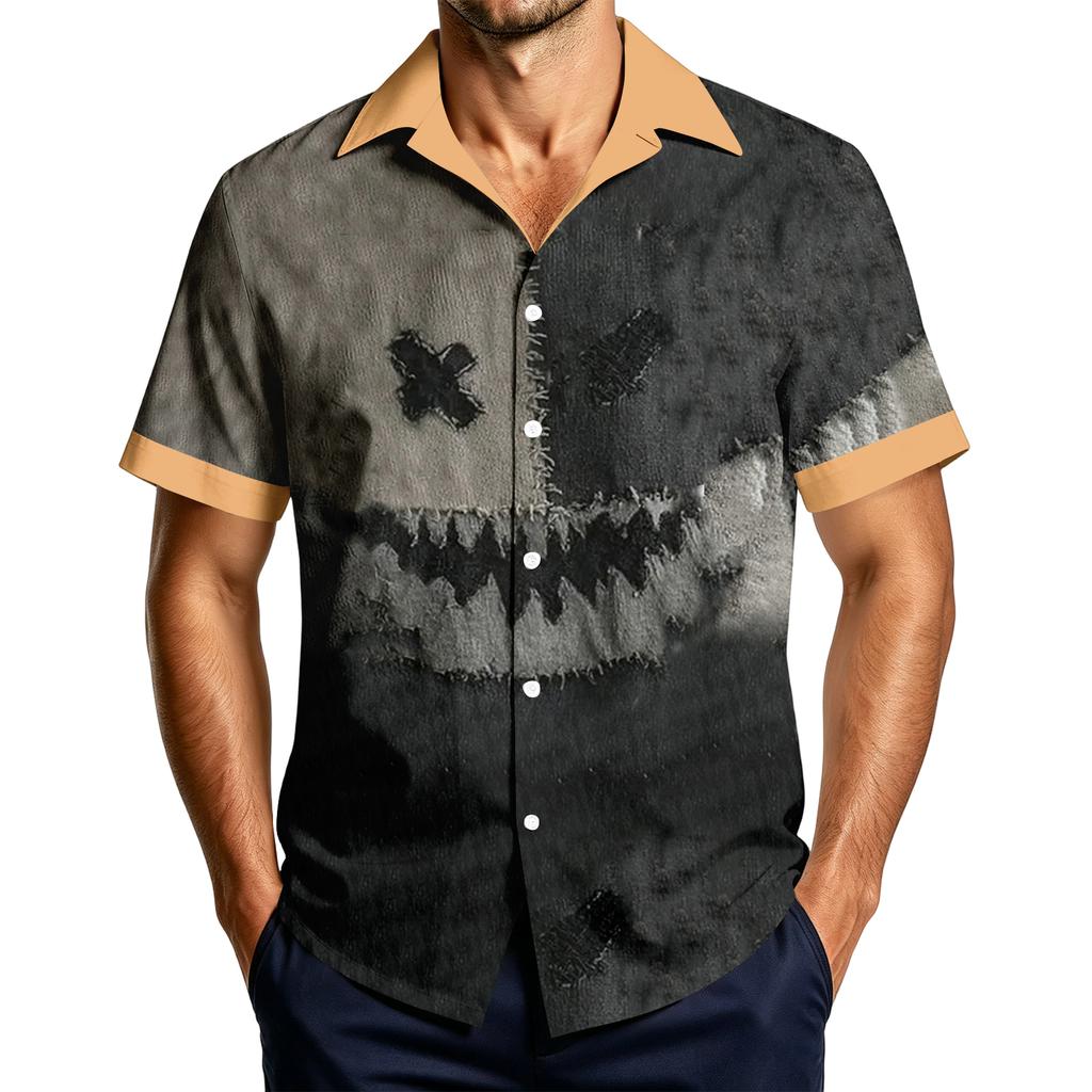 Men's Casual Short Sleeve Shirt with Halloween Print for Parties and Everyday Wear