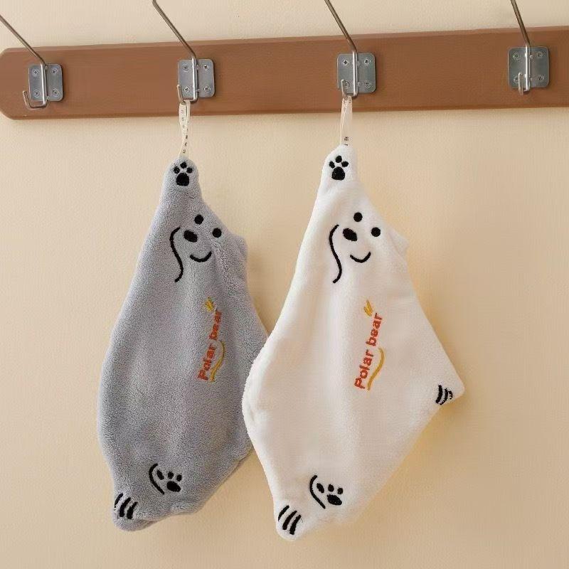 Hanging Kitchen Towel Polar Bear Design Coral Fleece for Super Absorbency & Style