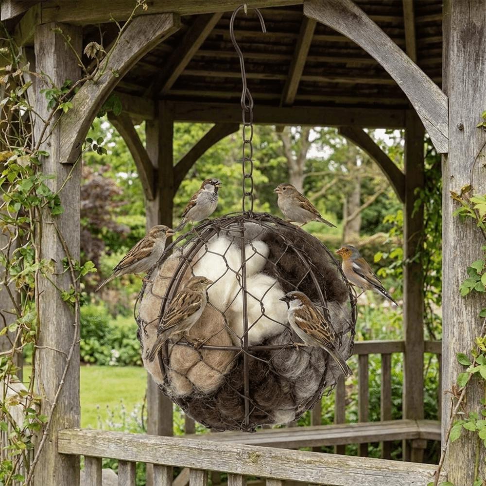 Hanging Refillable Bird Nest Metal Frame Ball Shape Birds Nests Material Holder Handmade Refillable Hummingbird Nest Box