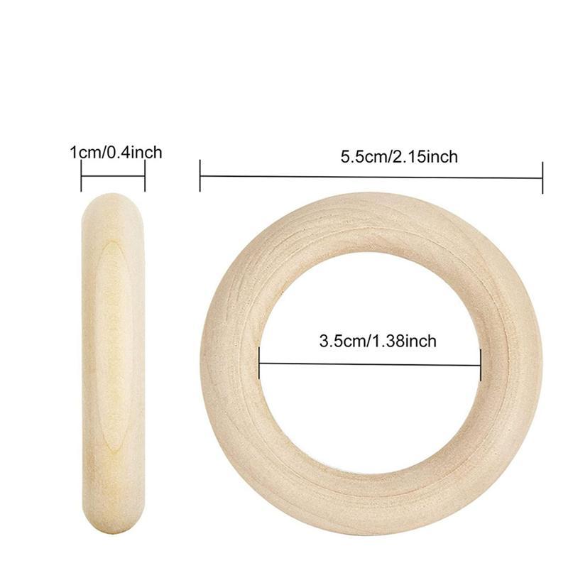 A89X 200PCS Natural Wood Rings For Crafts 55Mm Lace Rings Solid Wood Rings For DIY Crafts, Connectors Jewelry Making