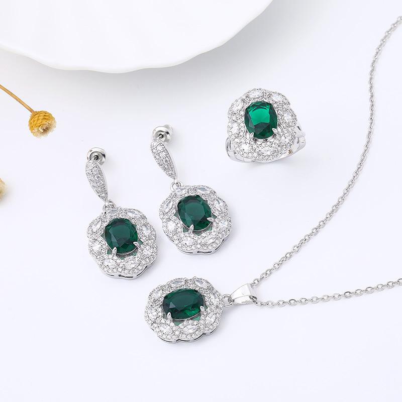 2025 Zircon Jewelry Set Bridal Wedding 3-Piece Set Necklace Earrings Ring Full Diamond Fashion Wedding Decoration