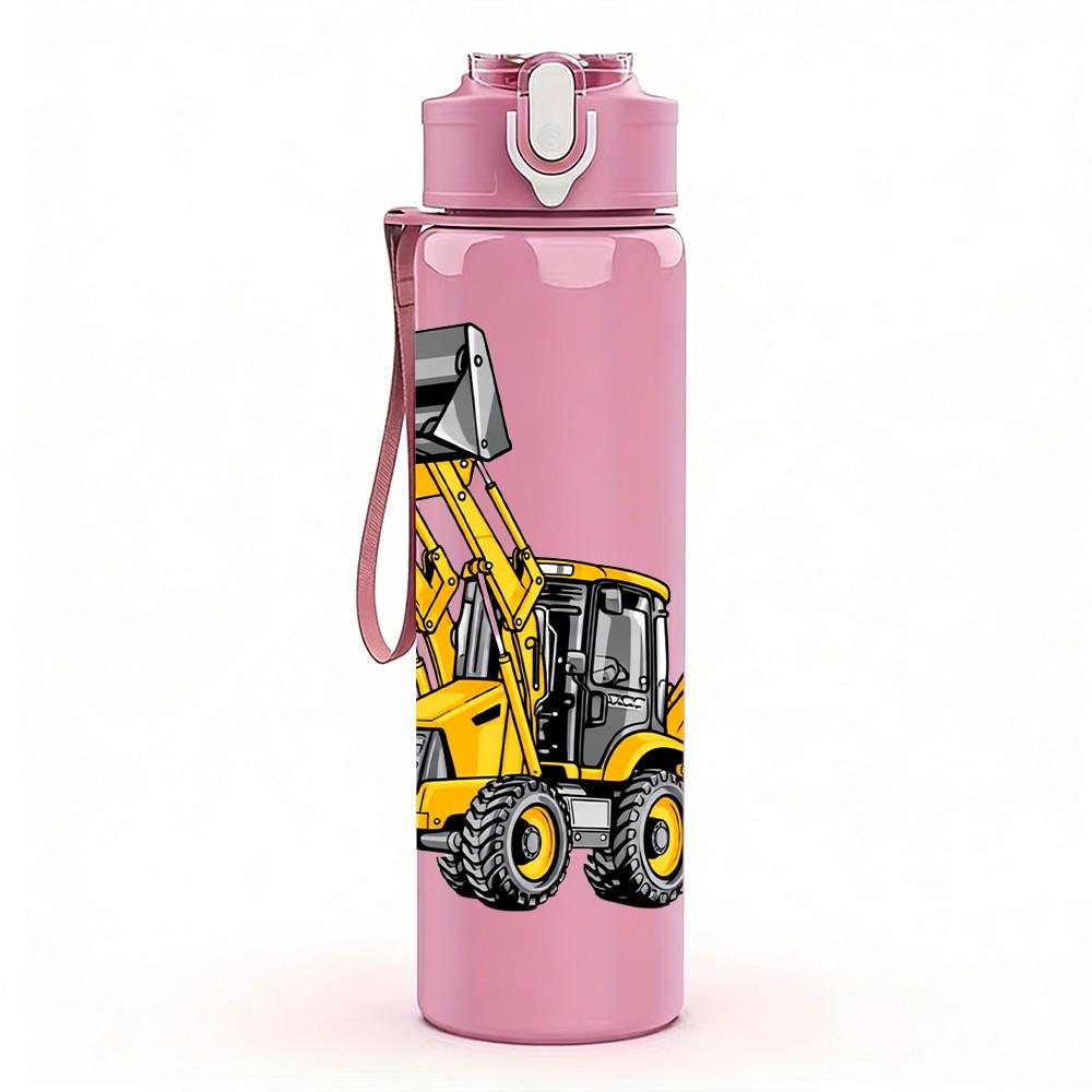 1PC Yellow Excavator Construction Print 750ml Color Plastic Sports Water Bottle Leakproof Flip Straw Lid Suitable for Sports Office Home Use