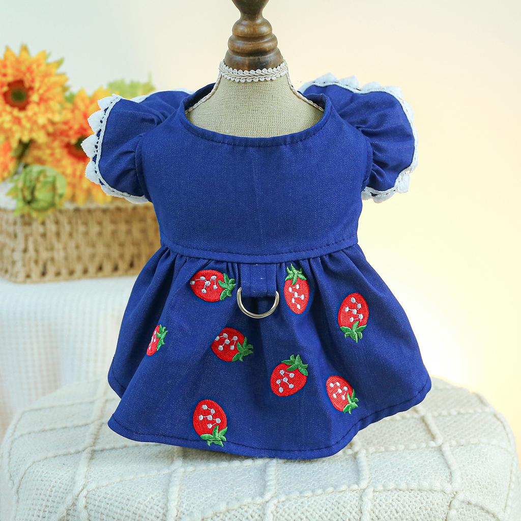 Pet circle dog cat clothes pocket skirt collection denim flower medium and small dog small red flower strap dress