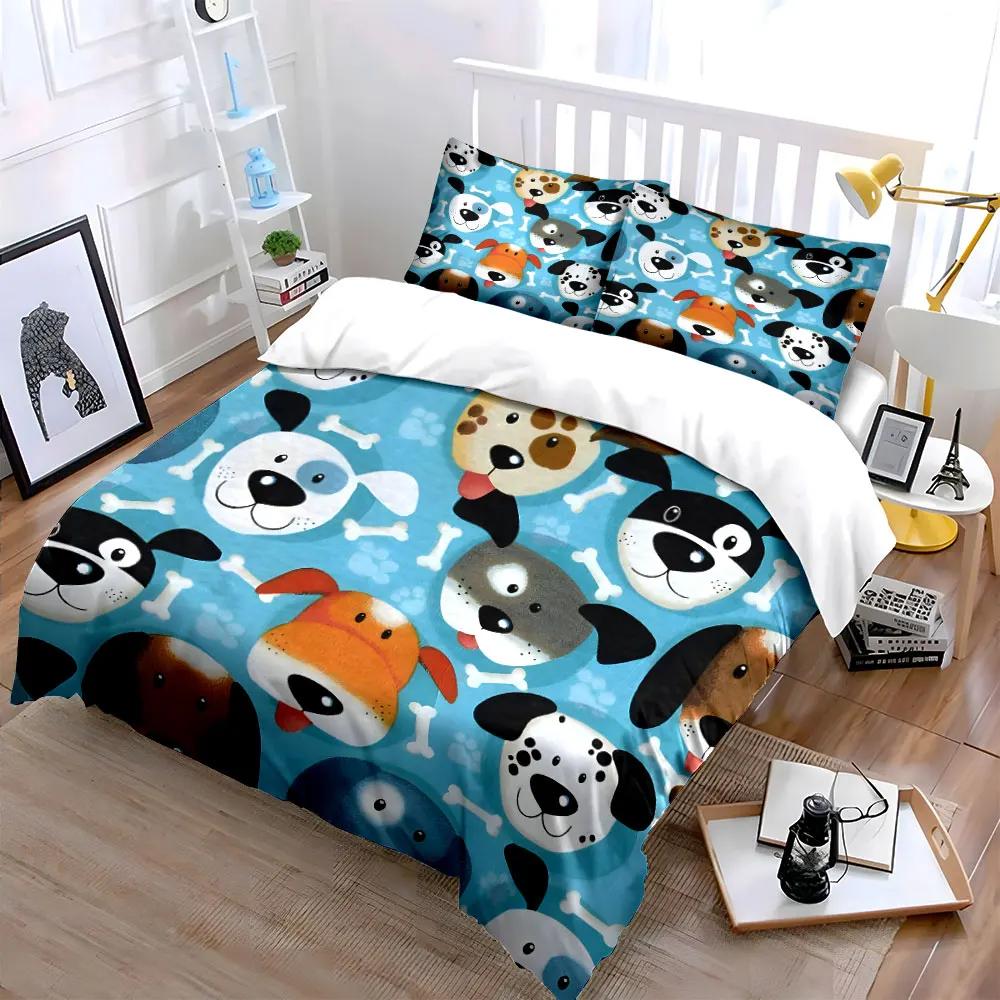 Cartoon Dog Pattern Decor Set Soft Comfortable Duvet Cover Bedding Set Included 1*Duvet Cover & 2*Pillowcases gift