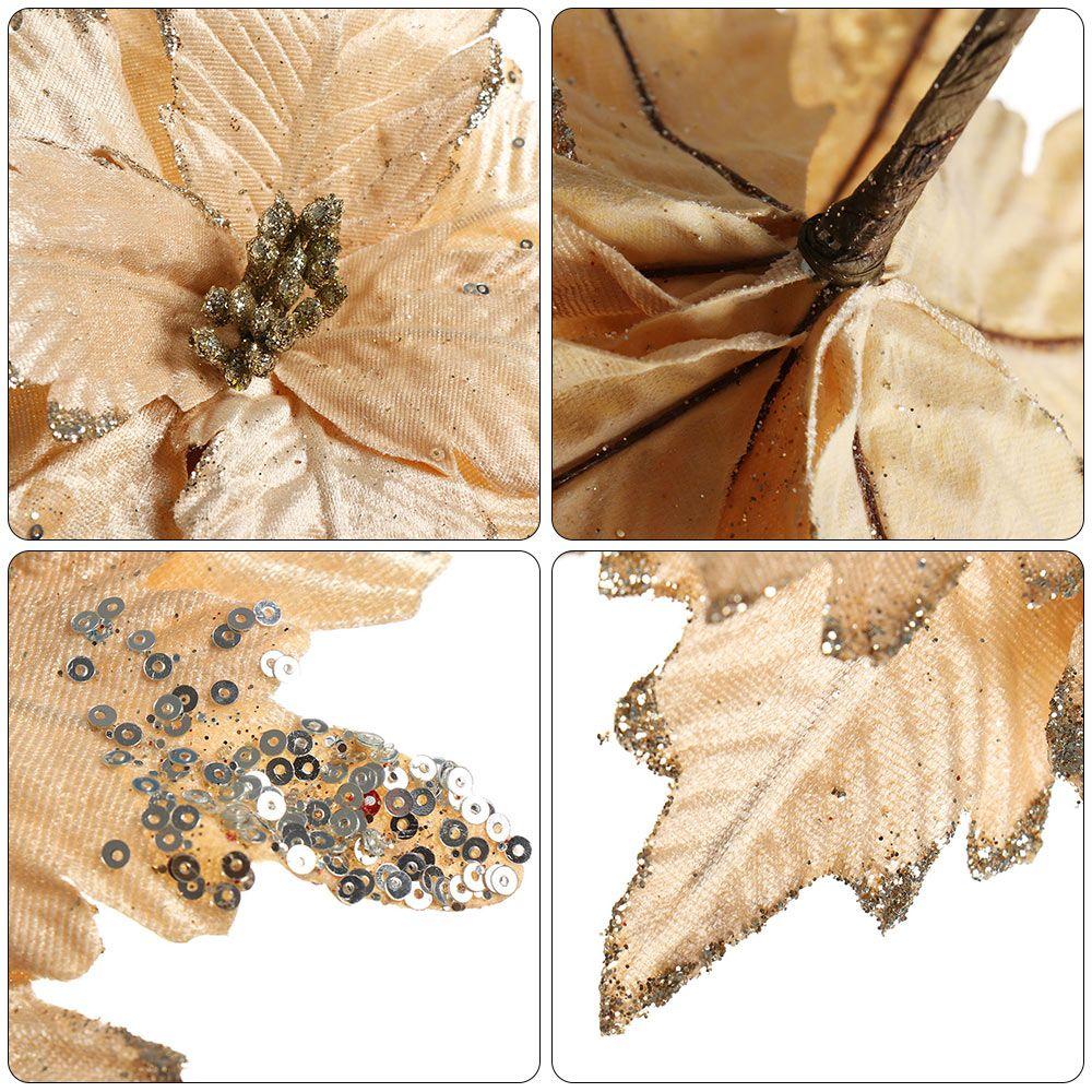 Beautiful Handmade Fake Flower DIY Christmas Tree Flowers Poinsettia Glitter Ornament Artificial Decor Party Supplies