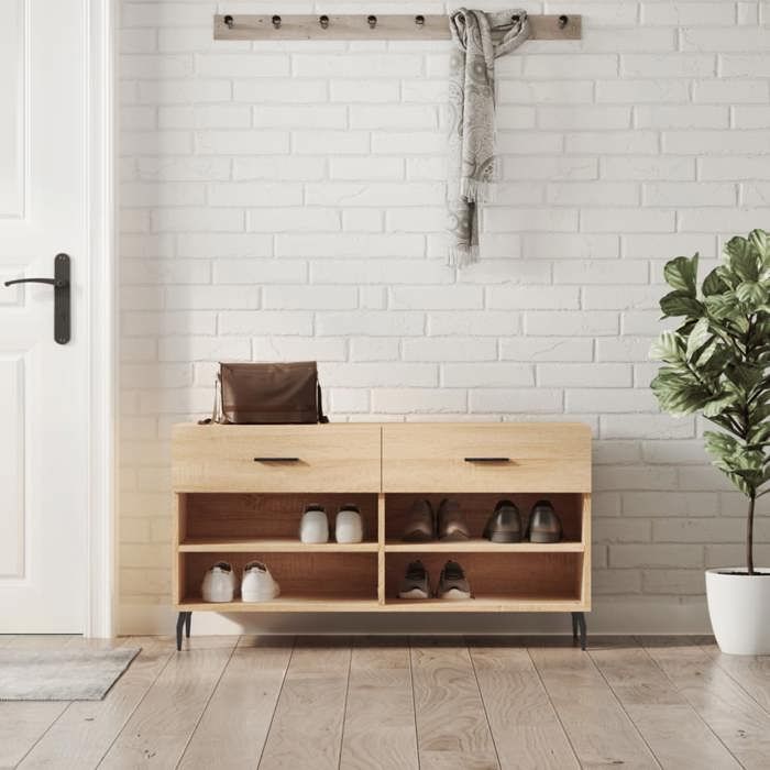 VidaXL Banc à Chaussures, Armoire à Chaussures avec 4 Étagères et Pieds, Meuble à Chaussures avec 2 Tiroirs Salon, Moderne, 829759