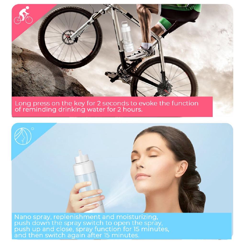 1200mAh Rechargeable Hydrogens Rich Water Multifunction Water Pure Bottle 500-1000ppb Spray With Light Drinking Remind 500ml