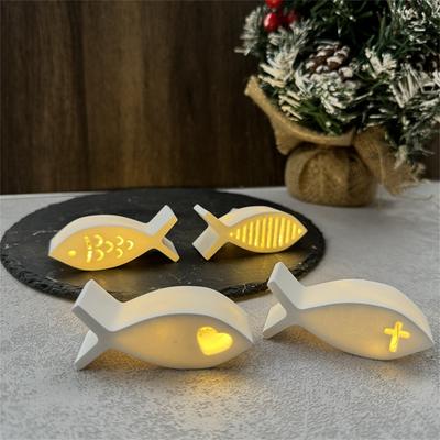 4PCS Jesus Fish Silicone Mold Balloon Light Ornament Mould Candle Holder Reusable Fish Non-Sticky Ornament Drip Mold Home Decor