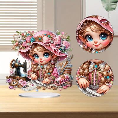 2D Flat Print Girl DIY Double-Sided Printed Single-Side Drill Diamond Painting Desktop Decorations for Home Office Desktop Decor