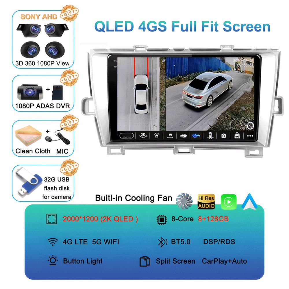 Android 14 For Toyota Prius XW30 30 2009-2015 GPS Stereo Auto Head Unit QLED Navigation NO 2DIN Car Radio Multimedia Player DVD