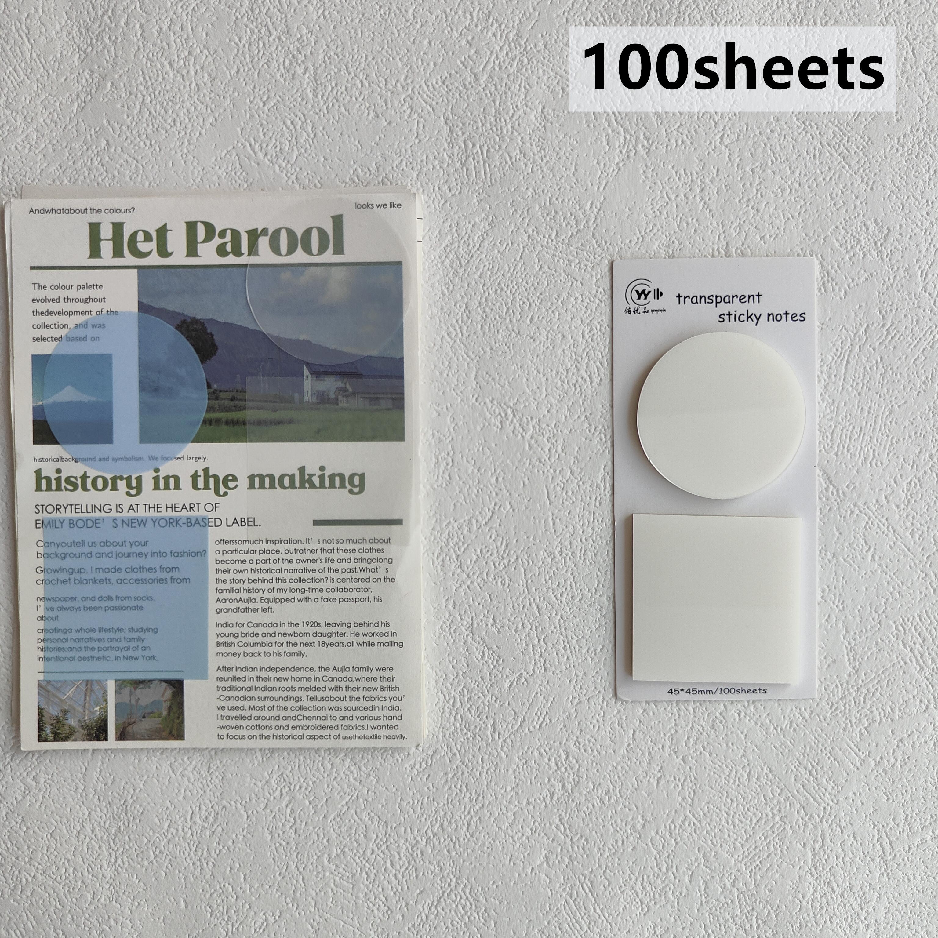 

100 Sheets Transparent Sticky Notes Stickers Note Pads Paper Clear Notepad School Stationery Office Supplies