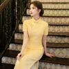 Yellow national style new Chinese long cheongsam improved young 1011 new women's high-end short sleeves daily summer