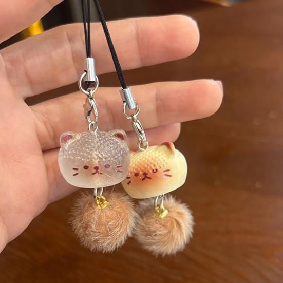 Keychain Pendant Resin Cat Plush Ball Decor Phone Pendant Keys Bags Cell Phones Key Holder Fashion Accessory