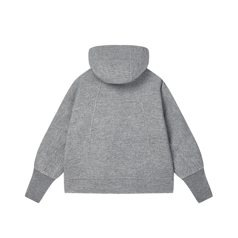 FILA Solid Color Wool Blend Hooded Fleece Jacket Women outerwear Cloud-Pattern-Gray F11W444704FMG