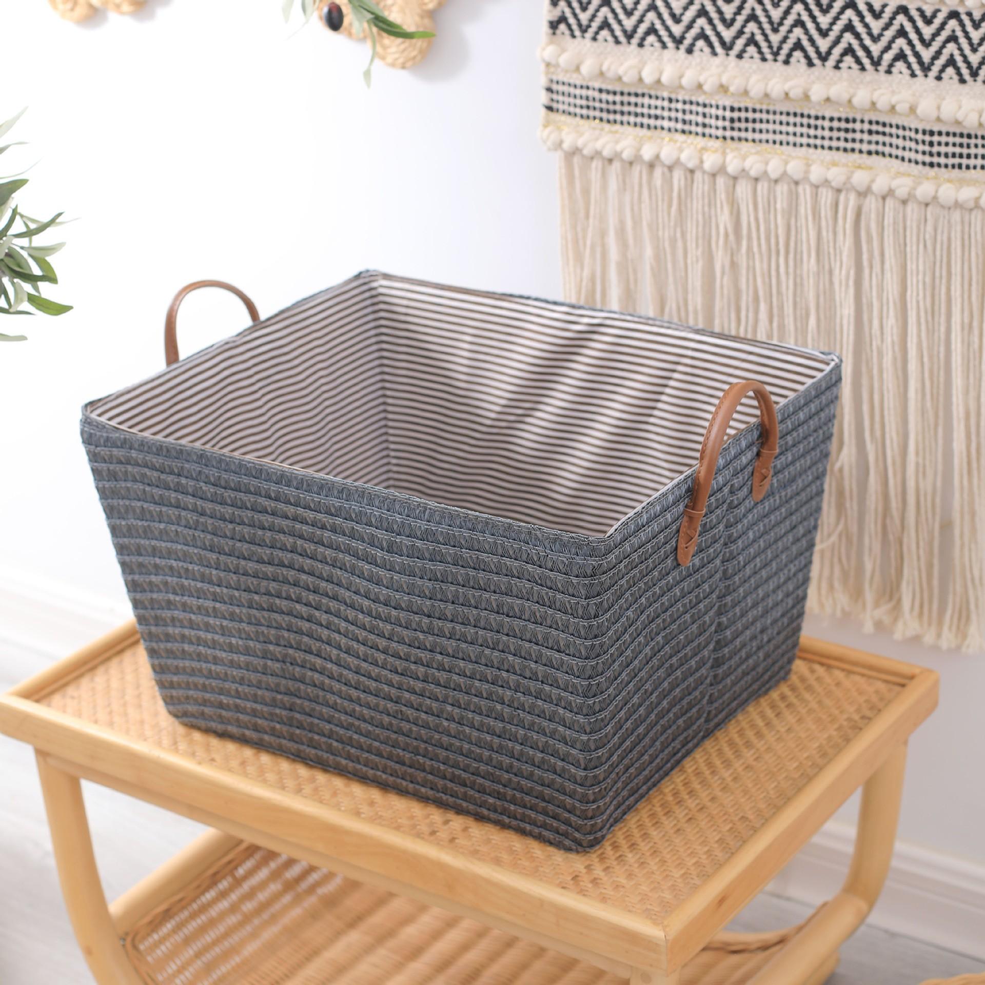 

1PCS Woven Rattan Laundry Storage Basket, Collapsible Organization Rectangular Folable Reusable Container with Handle сірий колір