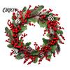 Red Berry Leaf Decorations Christmas Wreath Wall Stickers, Berries And Pine Cones Garland Decals, Window Clings Waterproof PVC Decorative for Holiday