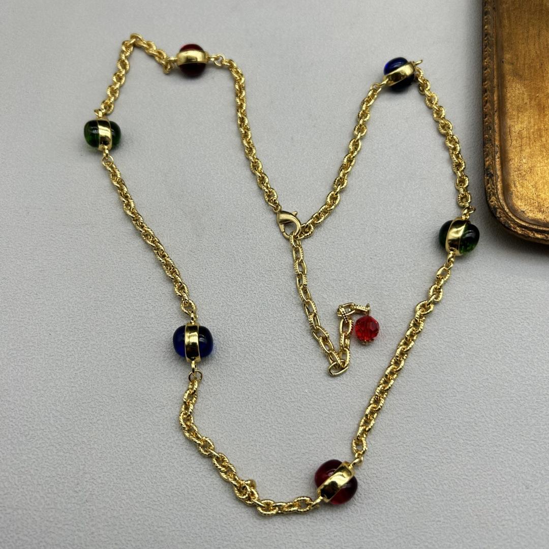 

Vintage Medieval Retro Baroque Double-Sided Glazed Beanie Glazed Long Necklace Multi-Layer Sweater Chain Women