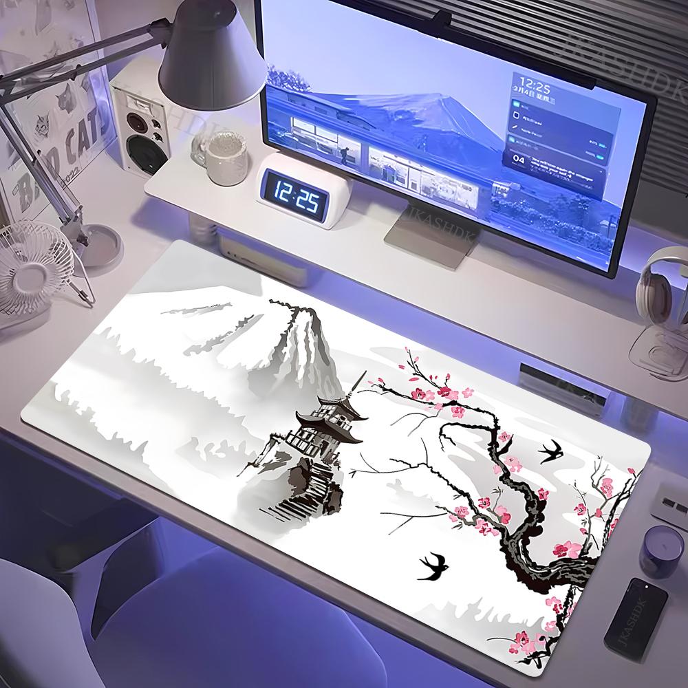 Table Computer Desk Accessories Cherry Blossoms Gamer Setup Decoration Gaming Pad Desktop Mat Wireless Mouse Ped White Mousepad