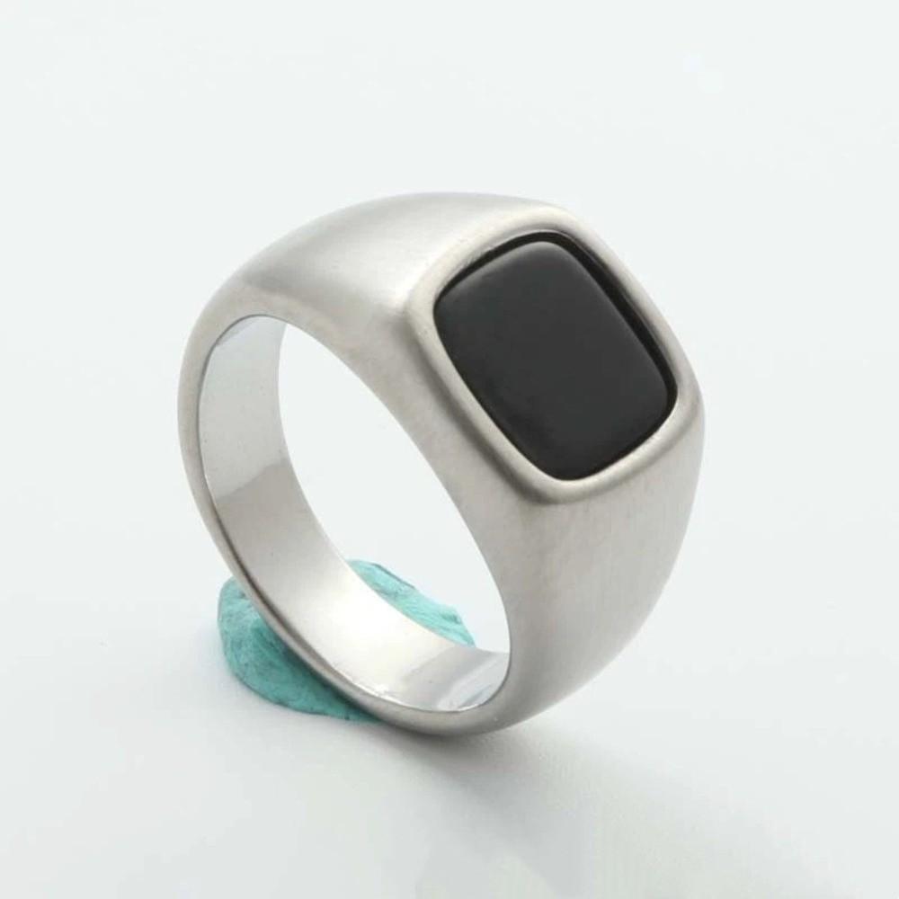 Square Retro Black Rings Silver Black Glass Stone Rings Black Stone Square Ring Funerals