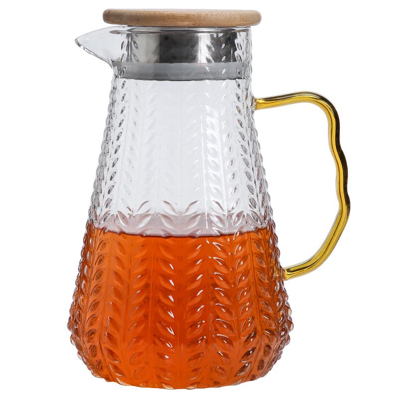High Borosilicate Glass Teapot & Cold Water Pitcher with Wheat Ear Design