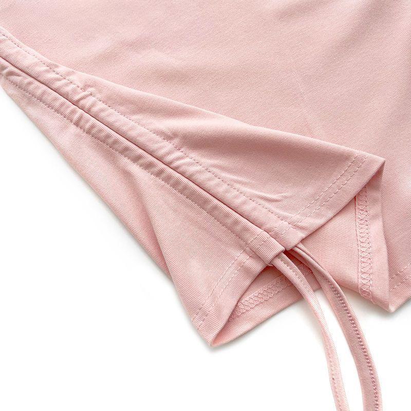 V-neck Solid Color Drawstring Pleated Waist Cinched Spicy Girl Shoulder T-shirt On Both Sides Tops