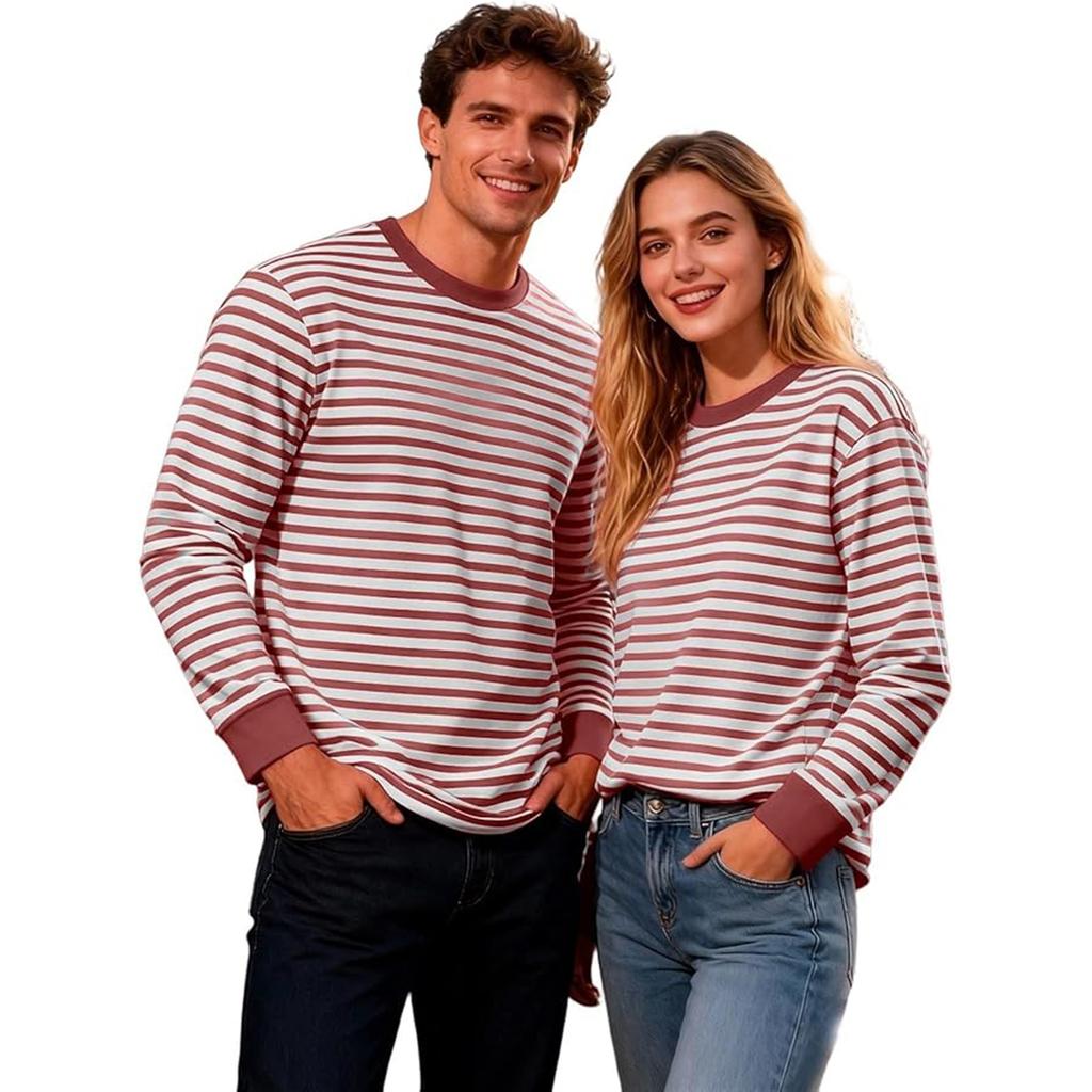 Men's Sweatshirt Striped Top  Neck Striped Shirt Basic Shirt Red  Striped Loose Sailor Costume Oversized Carnival Fancy Dress Costumes