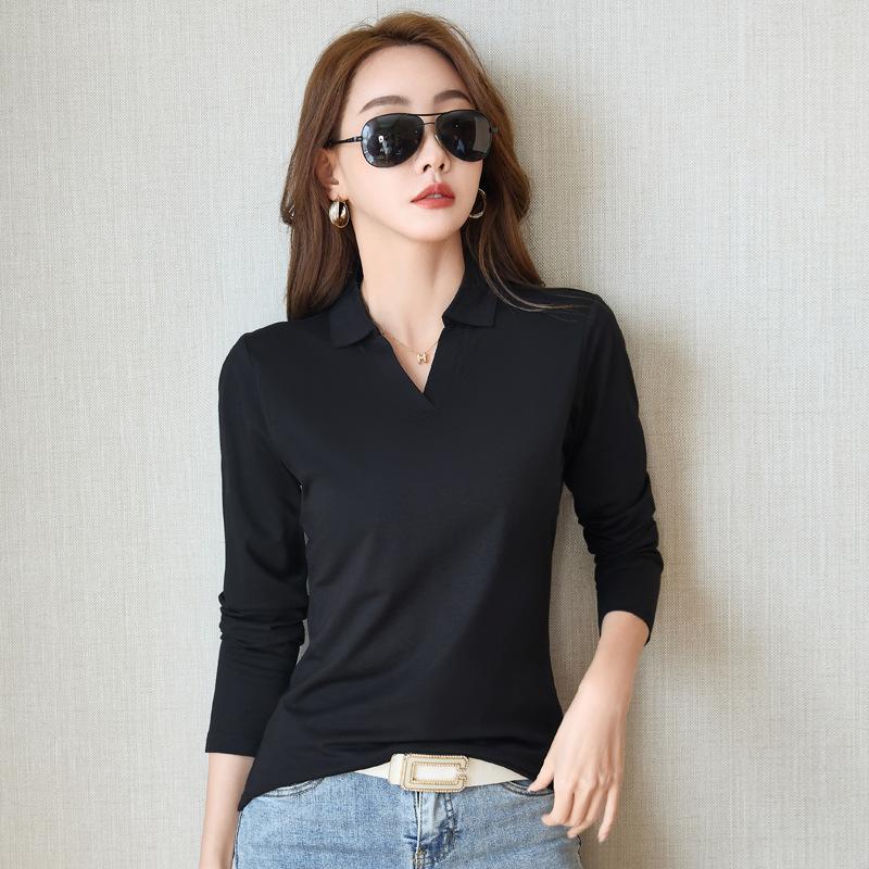 Women's 3XL Bottoming Shirt New Long-sleeved T-shirt Slim Women's Top Spring And Autumn Solid Color Casual Lapel Bottoming Shirt