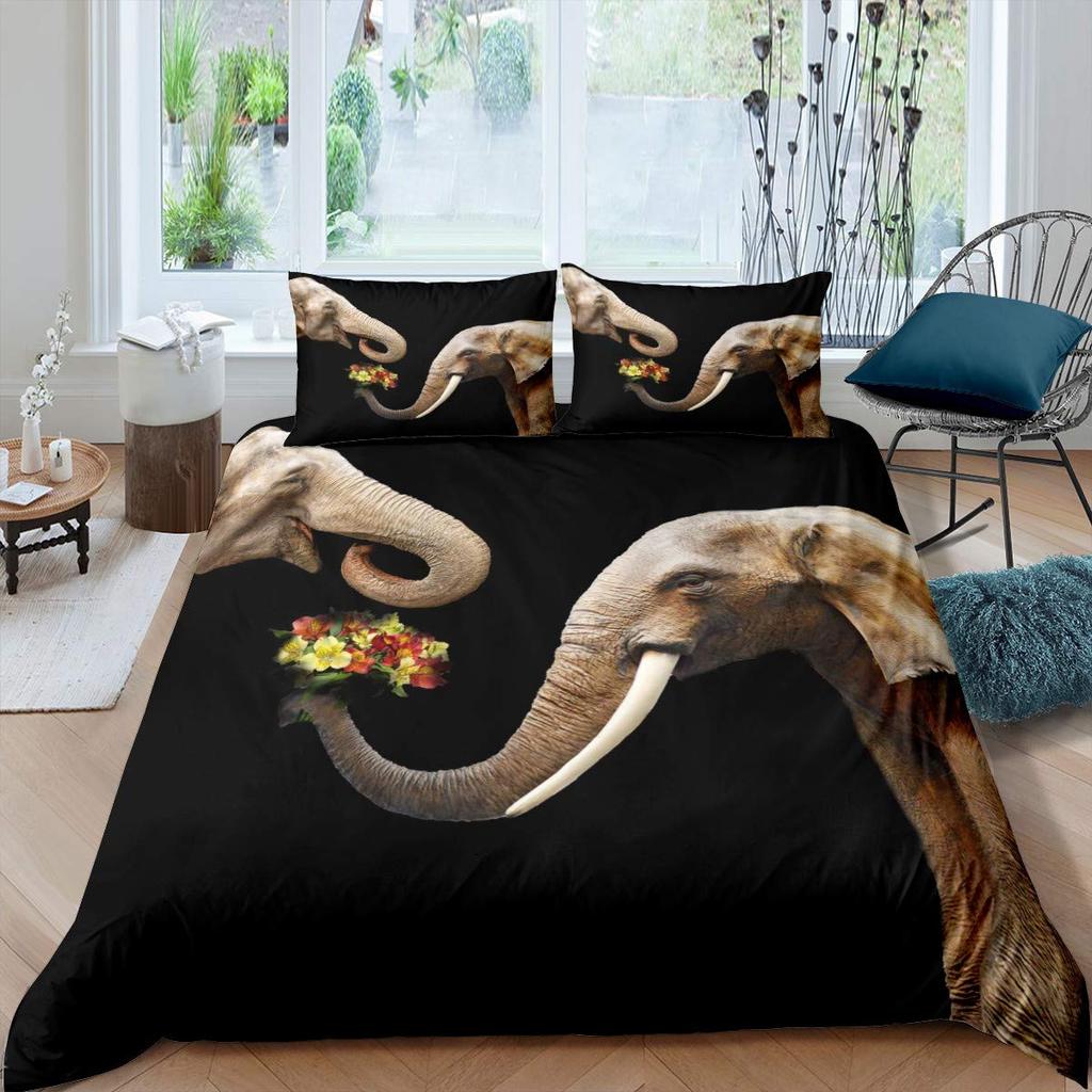 Natural Bedding Set 3Pcs For Boys Girls Cartoon Wildlife Animal Flower Print Comforter Cover Green Microfiber Duvet Cover Set