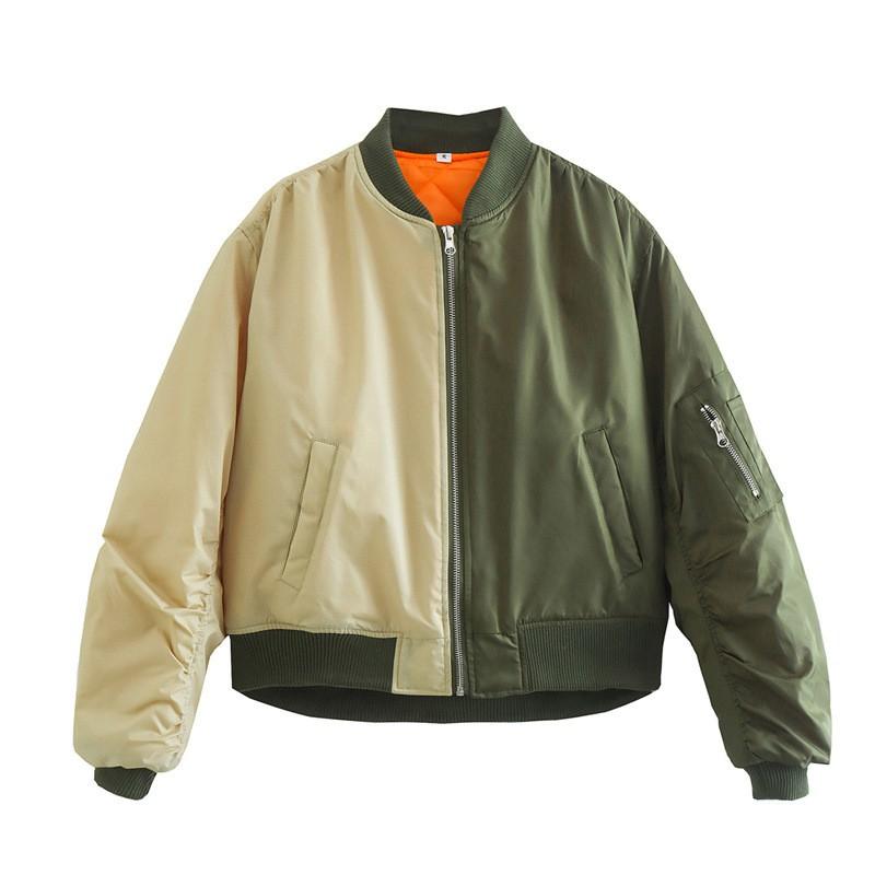 Womens Y2K Streetwear Oversized Color-Block Pilot Jacket Cotton Puffer Coat