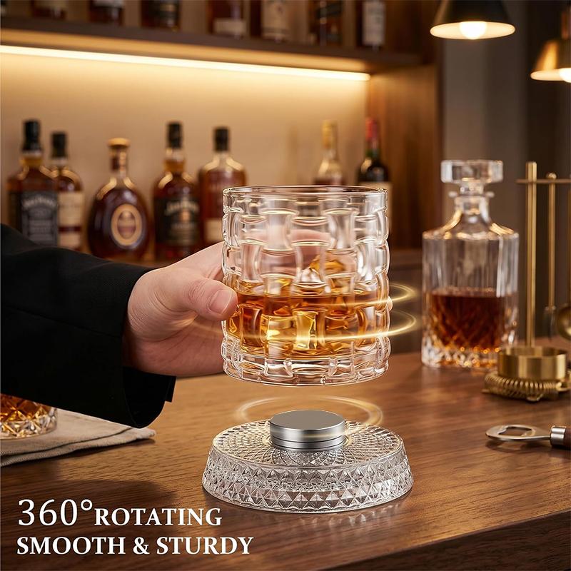 360° Rotatable Spinning Crystal Whiskey Tumbler Stress Relief Old Fashioned Glass for Scotch Spirits 280ml Crystal Whiskey Glass