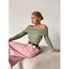 Spring and Autumn Off Shoulder Knitted Shirt Sexy Slimming Solid Color Long Sleeve Women's T-shirts