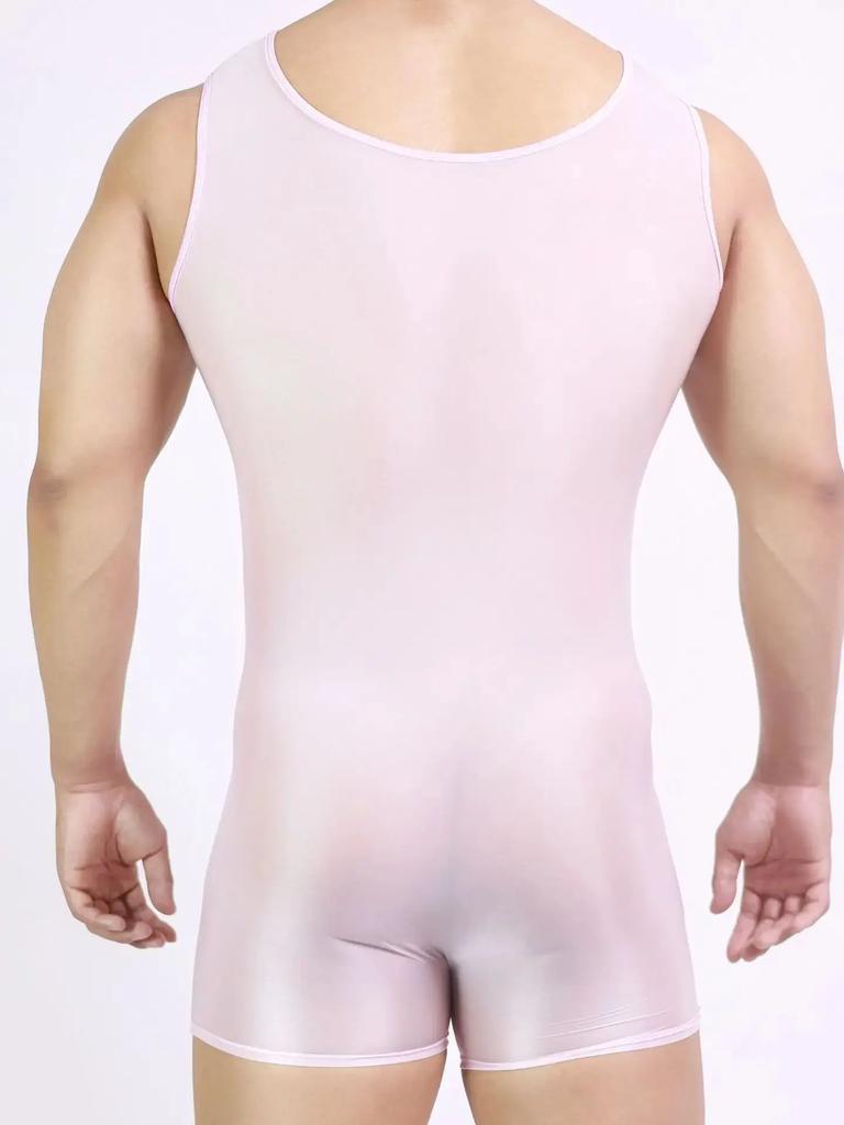 Sexy Men Playsuit Stain Smooth Bodysuit One Pieces Thong Elastic Tights Oil Glossy Shiny Yoga Shaping Maid Leotard Tank Top