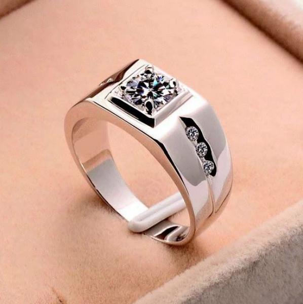Men's Silver-Plated Diamond Ring: European & American Trendy Domineering Wedding/Birthday Jewelry